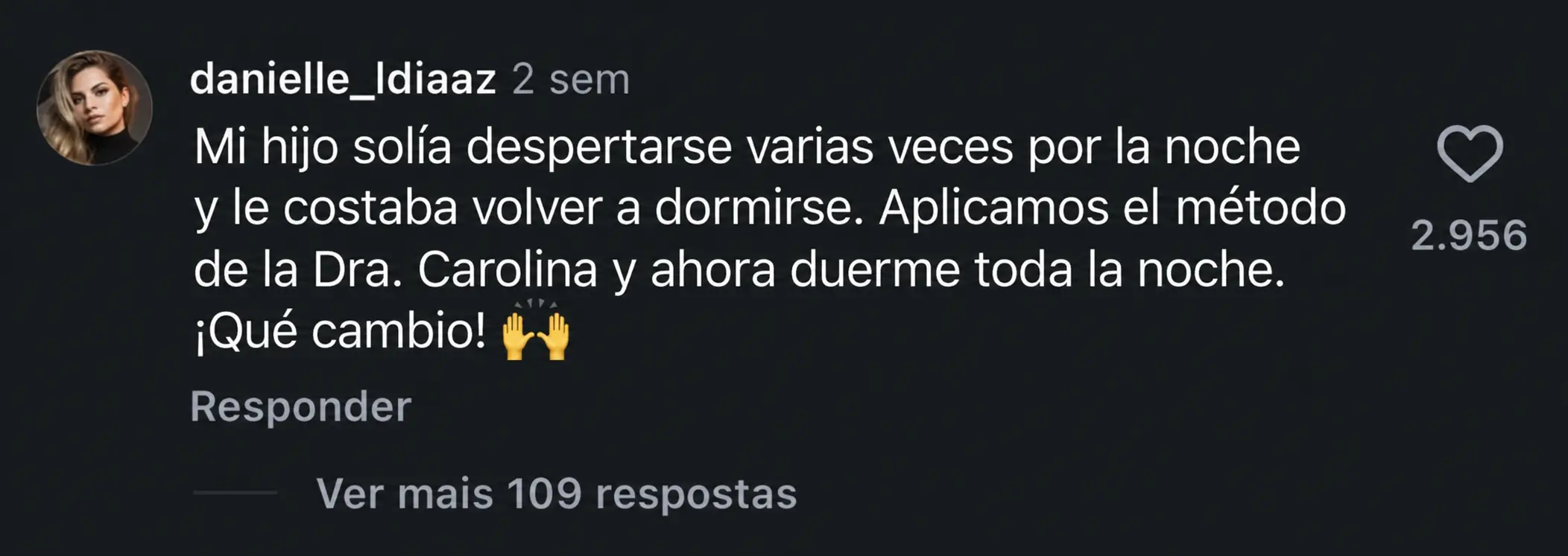 Comentario de mamá en Instagram
