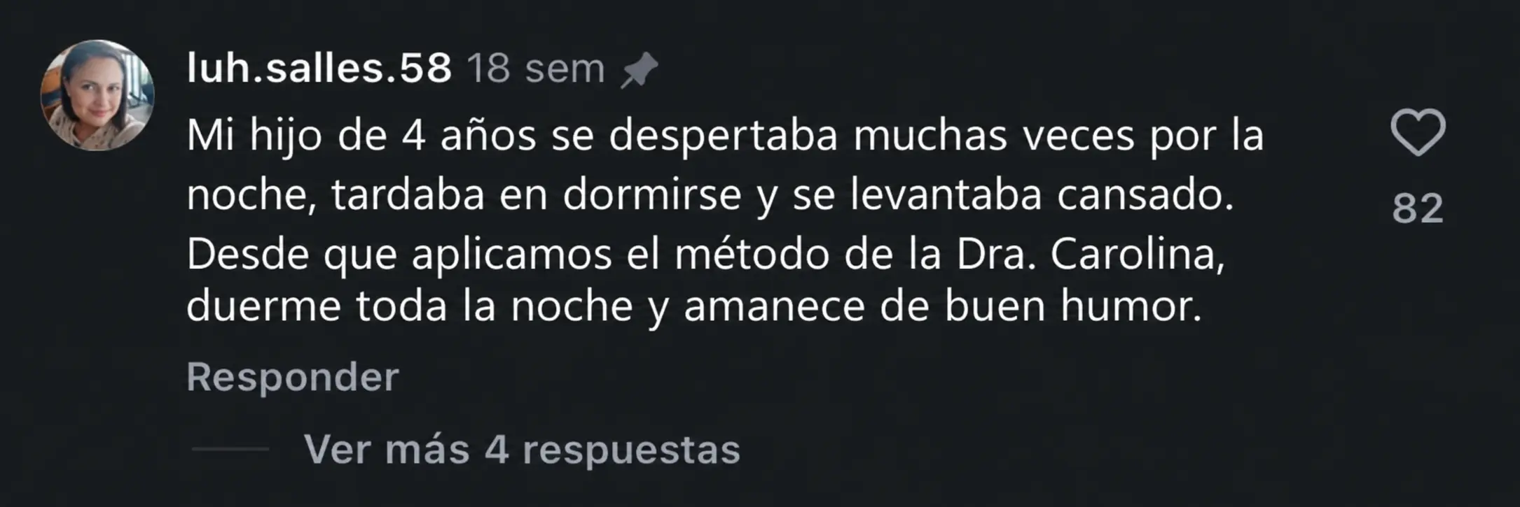 Comentario de mamá en Instagram